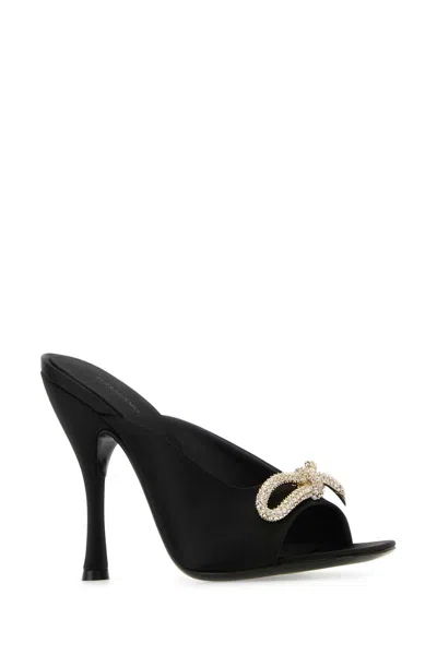 Ferragamo Black Satin Mules In Black
