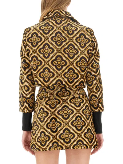 Etro Geometric-printed Buttoned Cropped Jacket In Brown