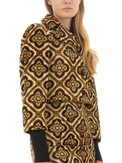 Etro Geometric-printed Buttoned Cropped Jacket In Brown