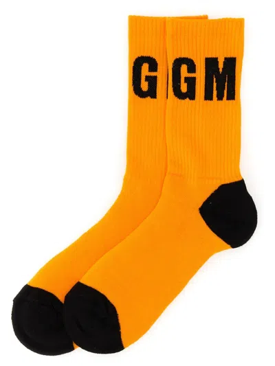 Msgm Socks With Logo In Orange