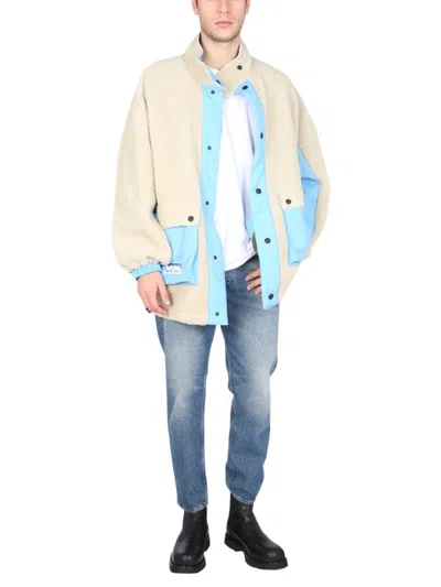 Msgm Reversible Sherpa Jacket With Logo Patch In Multi