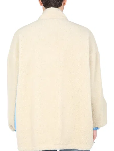Msgm Reversible Sherpa Jacket With Logo Patch In Multi