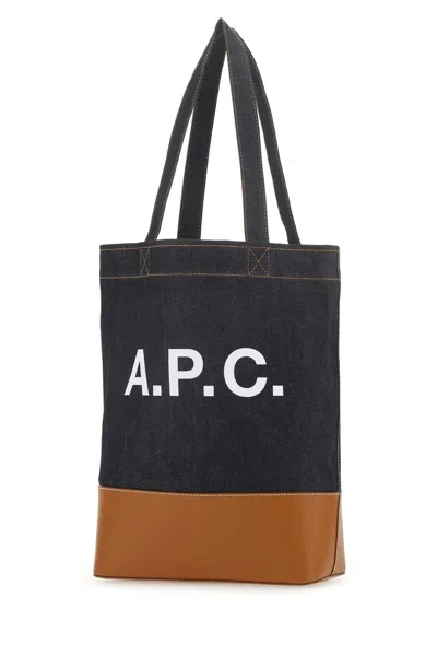 A.p.c. A. P.c. Cotton Denim Tote Bag With Logo In Black
