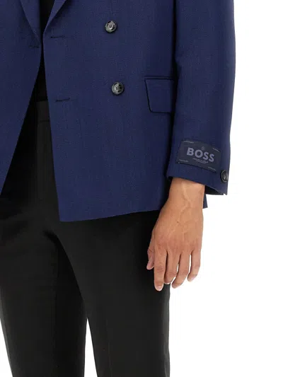 Hugo Boss Dual-breasted Blazer Buttoned Cuffs In Blue