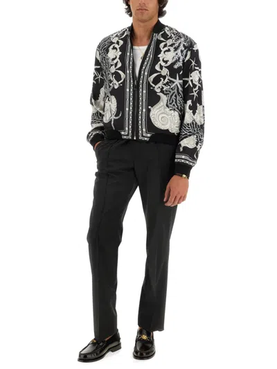 Versace Ribbed Cuffs Jacket Front Pockets Hem In Black