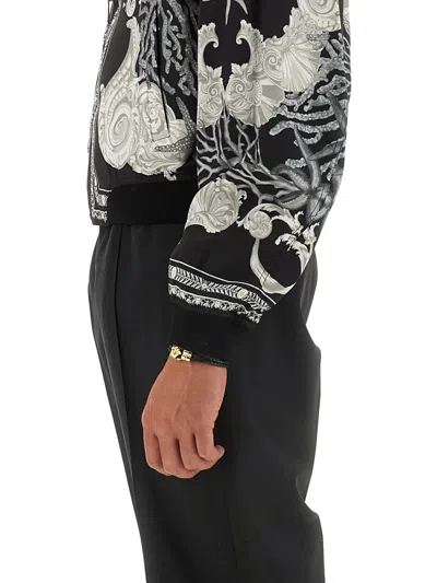Versace Ribbed Cuffs Jacket Front Pockets Hem In Black
