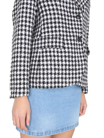 Versace Houndstooth Tweed Jacket With Notched Lapels In Blue