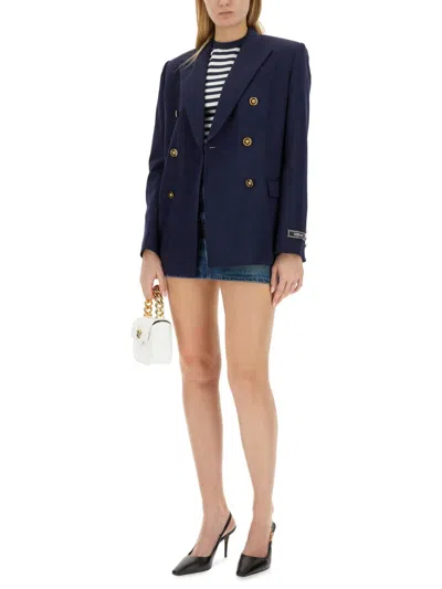 Versace Double-breasted Blazer In Blue