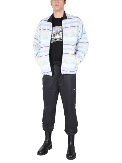Msgm Multicolor Abstract Mock Collar Jacket In Blue
