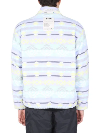Msgm Multicolor Abstract Mock Collar Jacket In Blue