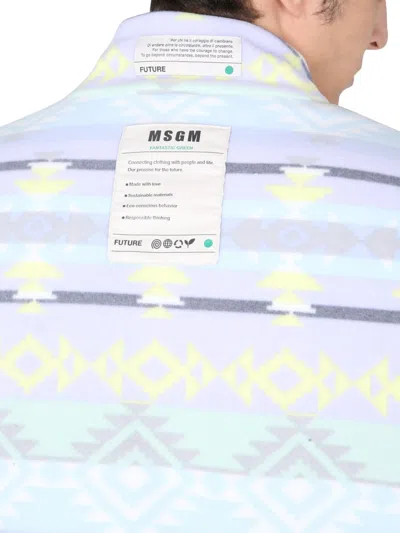 Msgm Multicolor Abstract Mock Collar Jacket In Blue
