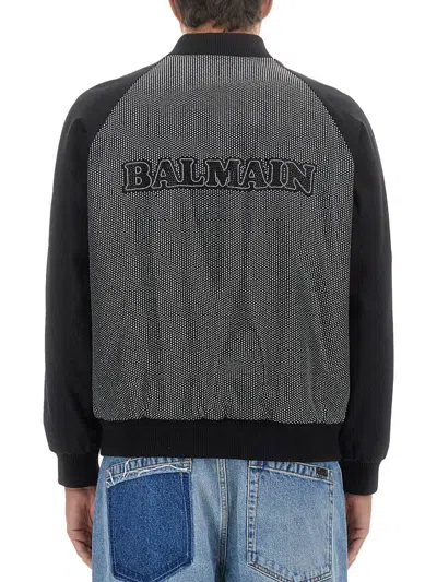 Balmain Rhinestone-embellished Bomber Jacket In Gray