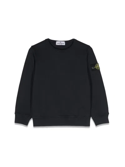Stone Island Kids Mini Ribbed Neckline Sweatshirt For Boys In Black