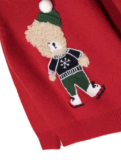 Il Gufo Mini Teddy Bear Crew Neck Pullover In Red