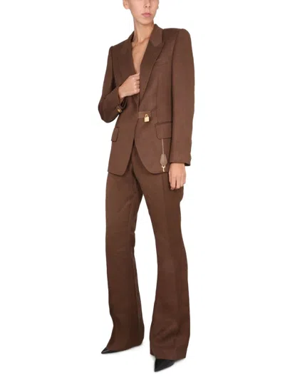 Tom Ford Tailored Padlocked Jacket With Peaked Lapels In Brown