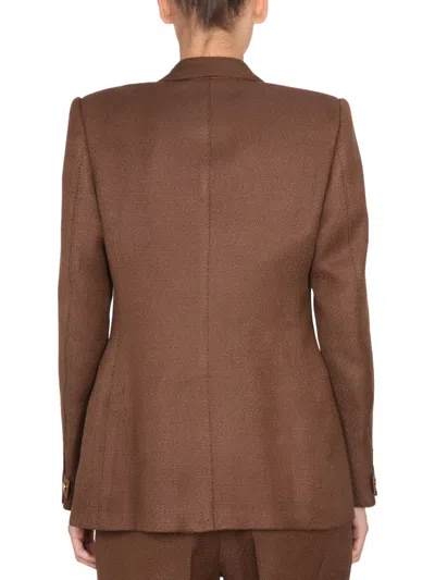 Tom Ford Tailored Padlocked Jacket With Peaked Lapels In Brown