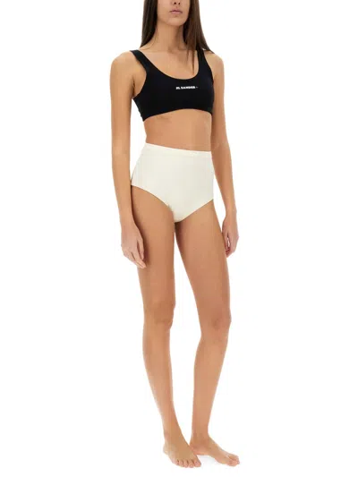 Jil Sander Contrast-logo Bikini Bottom In Neutral