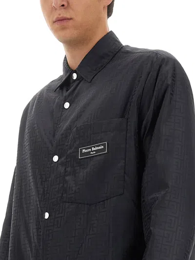 Balmain Padded Nylon Shirt With Buttoned Cuffs In Black