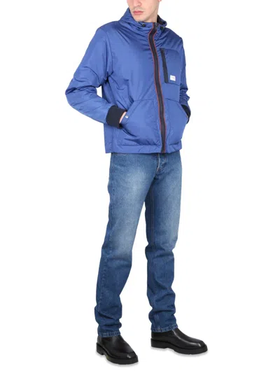 Fay Blue Bomber Jacket With Zipper Closure In Blue