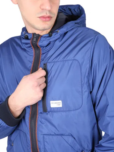 Fay Blue Bomber Jacket With Zipper Closure In Blue