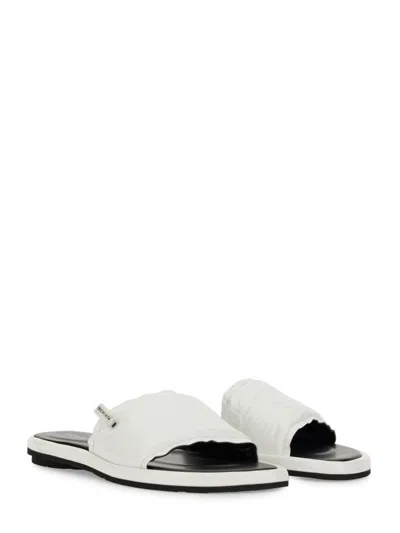 Premiata White Slide Sandal With Lamb Leather Upper In White