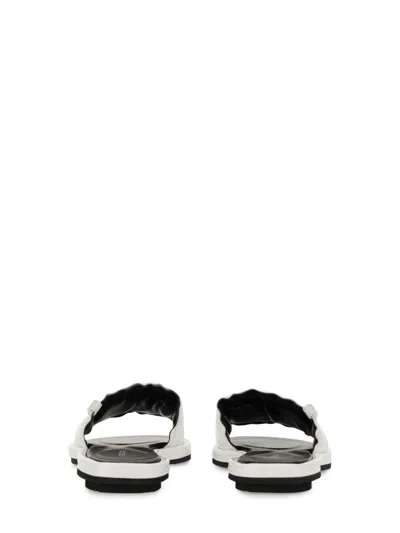 Premiata White Slide Sandal With Lamb Leather Upper In White