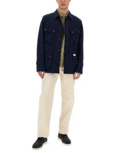Fay Navy Blue Solid Shirt Collar Jacket In Black