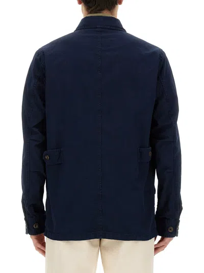 Fay Navy Blue Solid Shirt Collar Jacket In Black