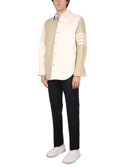 Thom Browne 4-bar Patchwork Denim Shirt In Brown