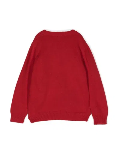Il Gufo Mini Teddy Bear Crew Neck Pullover In Red