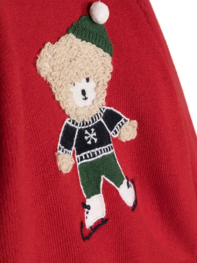Il Gufo Mini Teddy Bear Crew Neck Pullover In Red