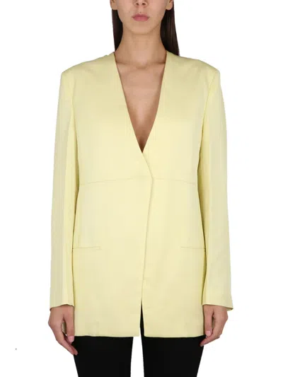 Jil Sander V-neck Jacket With Concealed Closure In Yellow