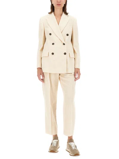 Brunello Cucinelli Double-breasted Cotton-viscose Blazer In Neutral