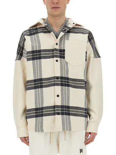 Palm Angels Oversized Check Overshirt For Men In Gray