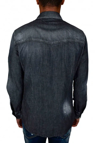 Dsquared2 Man Denim Shirt Charcoal Size 44 Cotton In Black