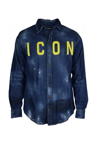 Dsquared2 Icon-print Denim Shirt In Blue