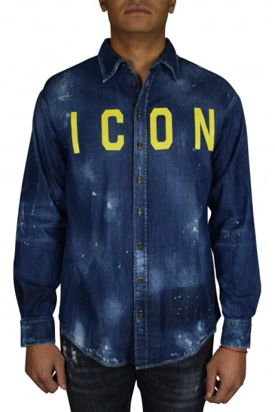 Dsquared2 Icon-print Denim Shirt In Blue