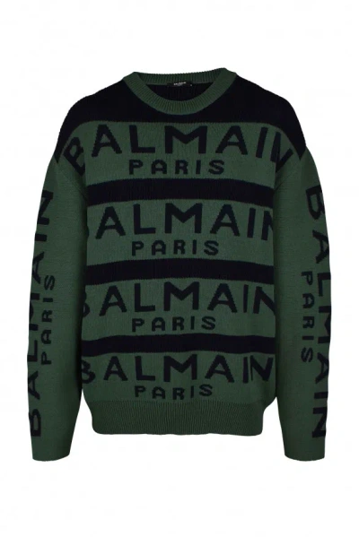 Balmain Logo Pattern Jumper In Green