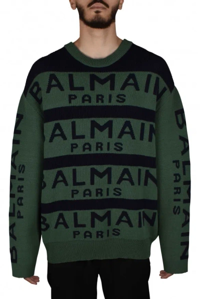 Balmain Logo Pattern Jumper In Green