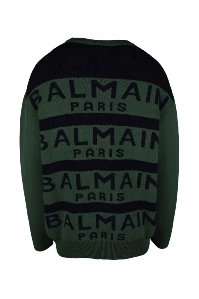 Balmain Logo Pattern Jumper In Green