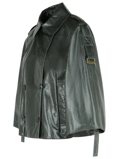 Max Mara Pointed-collar Double-breasted Leather Jacket In Gray