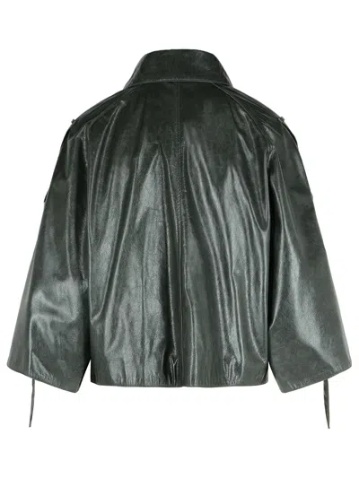 Max Mara Pointed-collar Double-breasted Leather Jacket In Gray