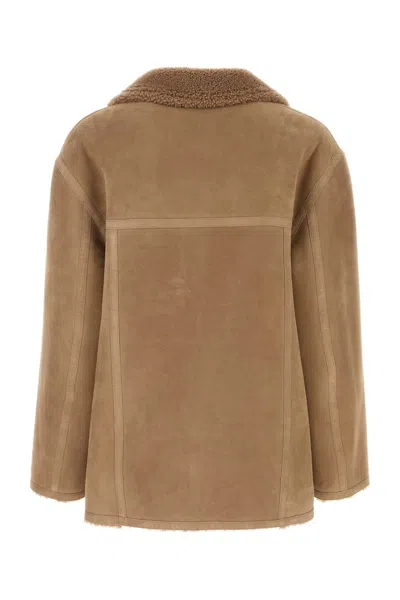Fendi Camel Shearling Double-breasted Jacket In Brown