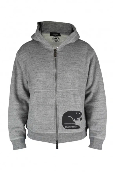 Dsquared2 Heather Gray Zip Cardigan With Graphics In Gold