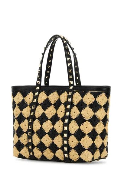 Valentino Garavani Mini Embroidered Raffia Rockstud Handbag In Pattern