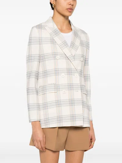 Circolo 1901 Check Pattern Double-breasted Cotton Jacket In White