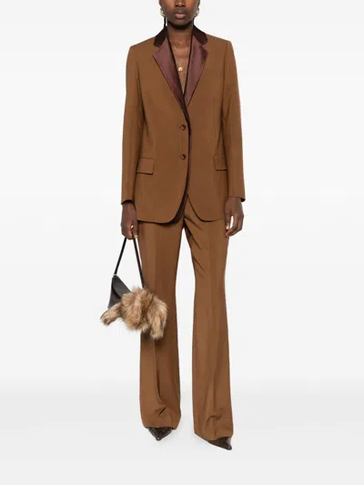 Fendi Wool Single-breasted Jacket Featuring Flap Pockets In Brown