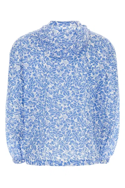 Prada Man Printed Re-nylon Windbreaker In Blue
