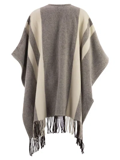 Fay Hook-closure Fringed Poncho In Neutral
