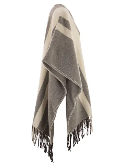 Fay Hook-closure Fringed Poncho In Neutral